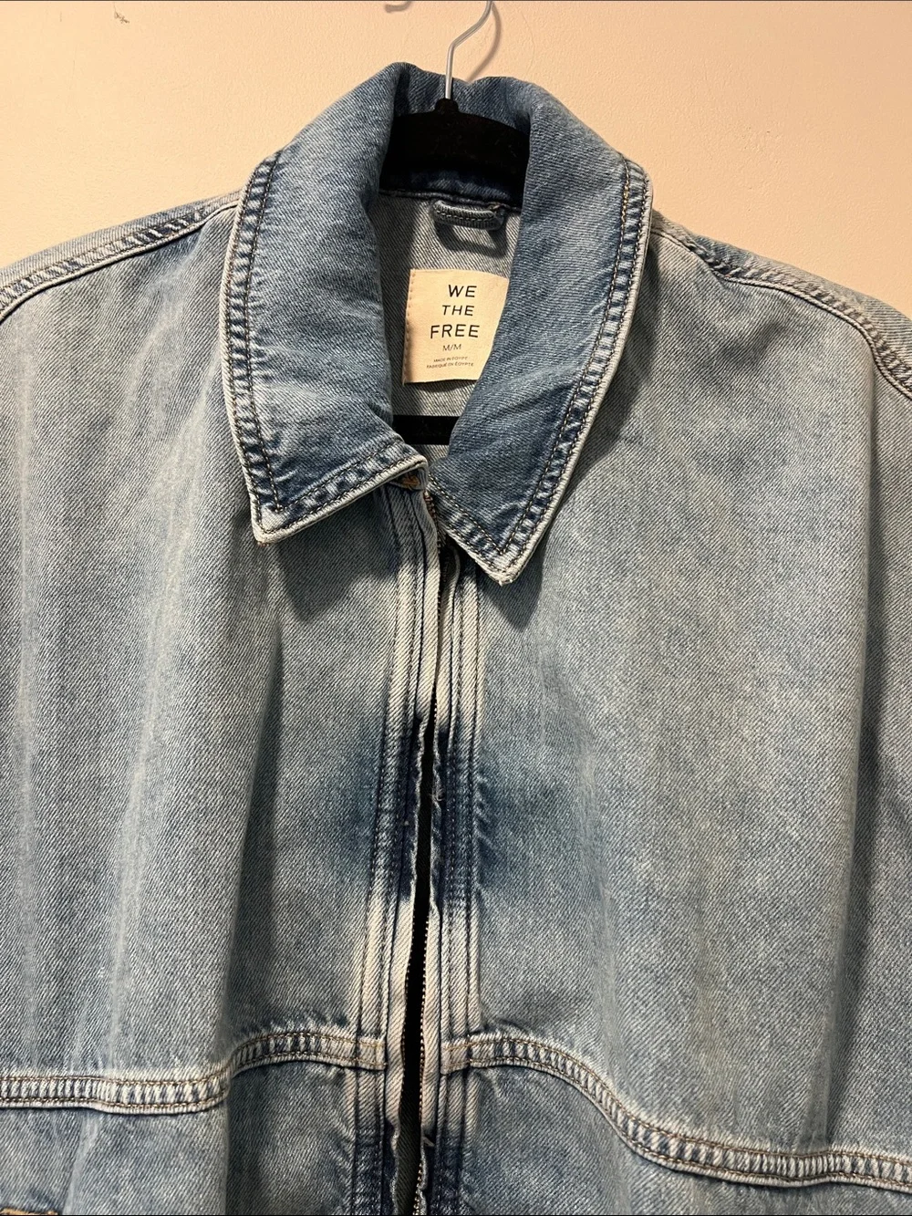 Free People We The Free Birdie Denim Bomber Jacket Light Wash Medium